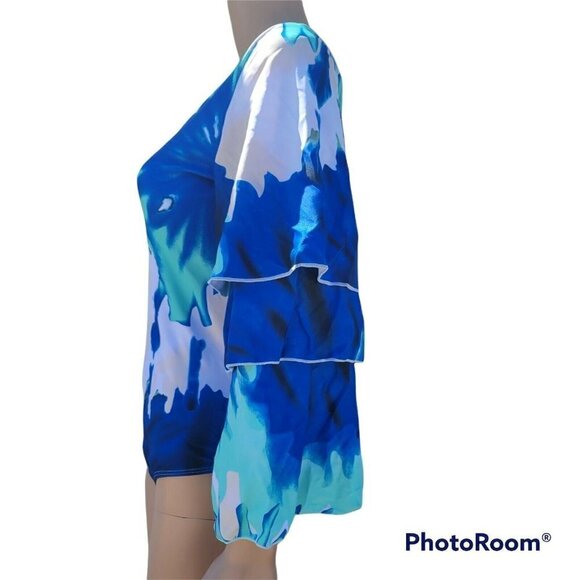 One Shoulder Tie Dye Floral Swimsuit . Size Large. NWOT. - Picture 7 of 11